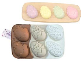 Molde silicona tricolor 6 huevos decorados 